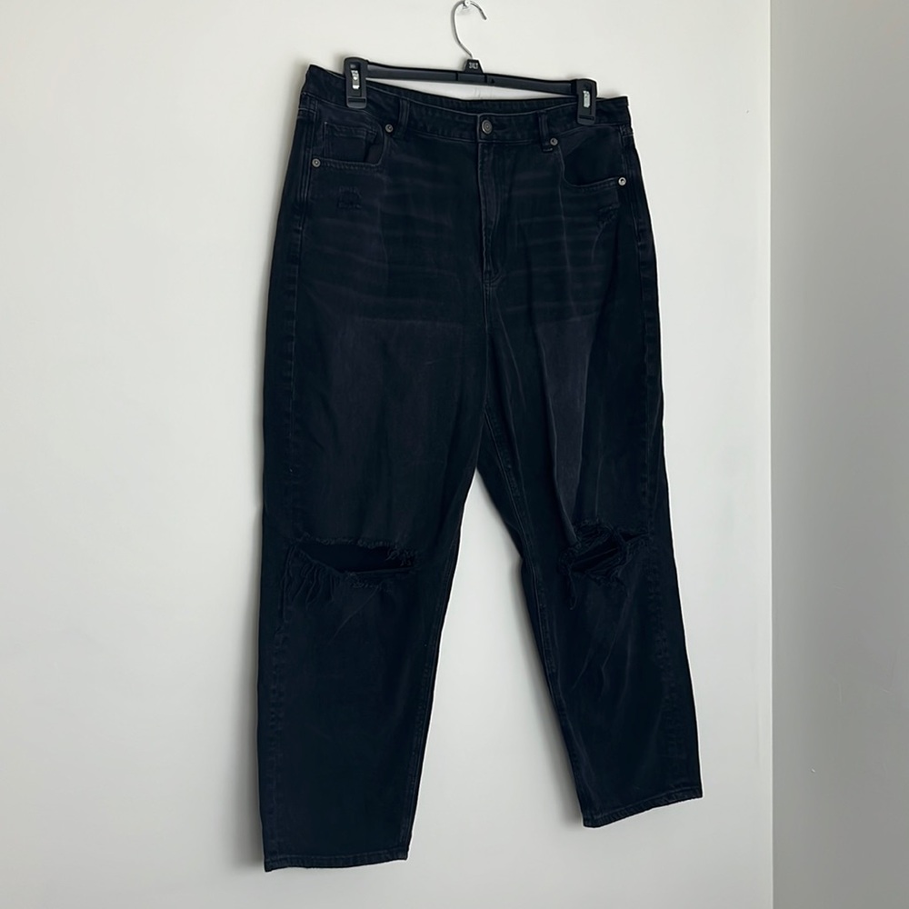 American Eagle black distressed mom straight jeans